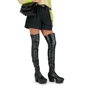 Prada Black Stretch Napa Over-the Knee Platform Boots